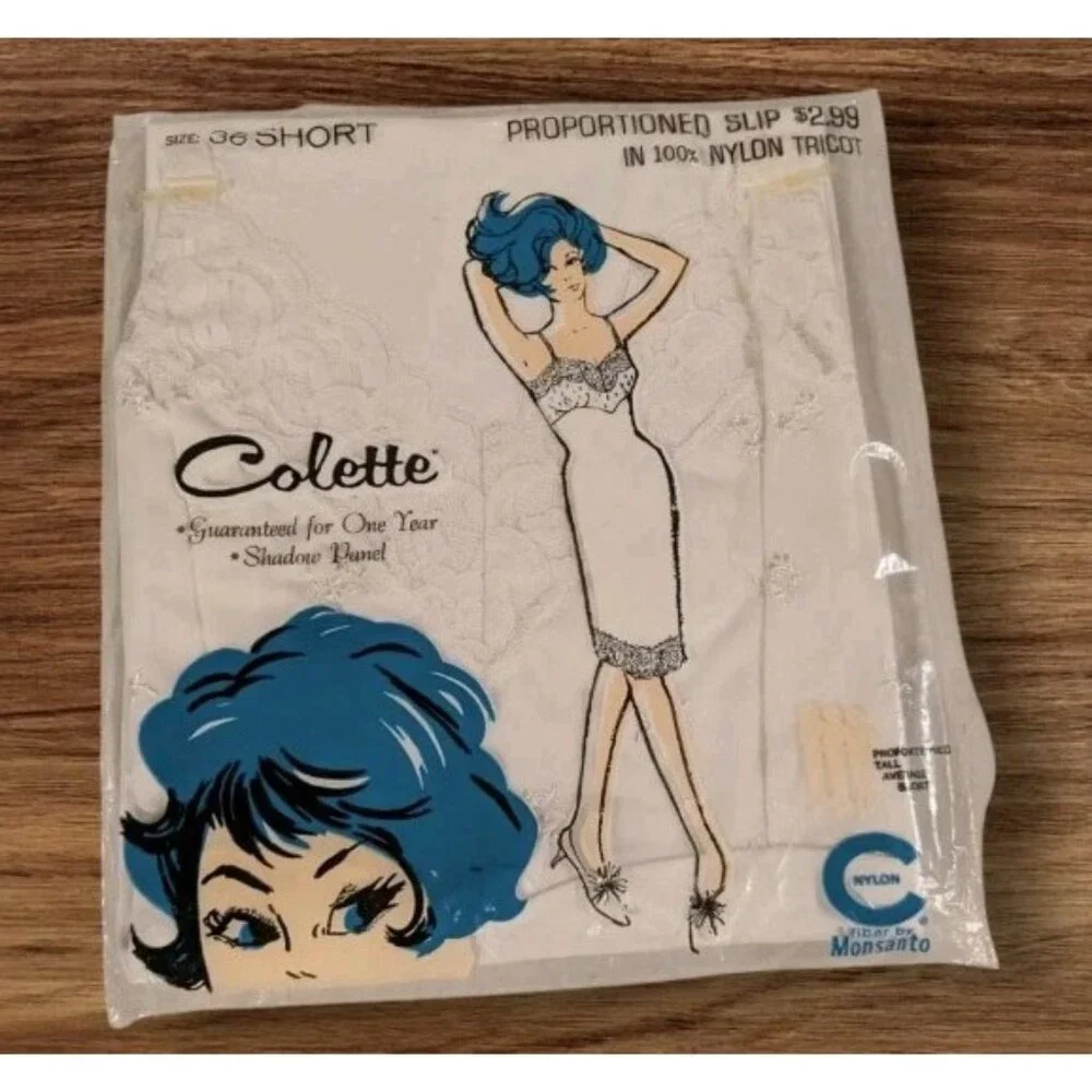 NOS Lingerie Slip 1960s Colette Tricot Lace Size 36 Mod Shadow Panel Nylon Vtg